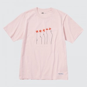T Shirts Uniqlo Peace For All Short-sleeve Graphic Hana Tajima Homme Rose | 3985930