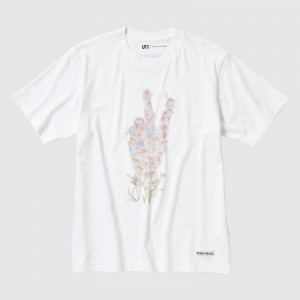 T Shirts Uniqlo Peace For All Ut Jw Anderson Short-sleeve Graphic Homme Blanche | 4462973
