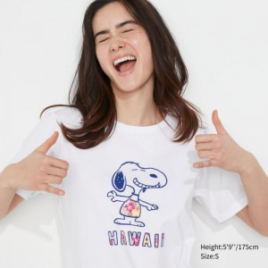 T Shirts Uniqlo Peanuts Hawaii UT Short-Sleeve Femme Blanche | 7936040
