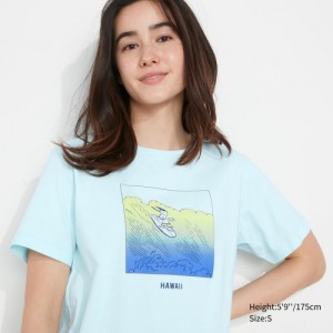 T Shirts Uniqlo Peanuts Hawaii UT Short-Sleeve Femme Vert | 6154447