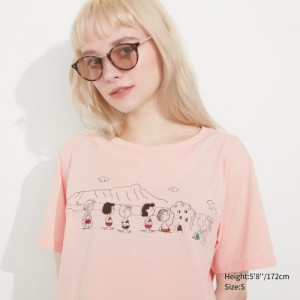 T Shirts Uniqlo Peanuts Hawaii UT Short-Sleeve Femme Rose | 2157412