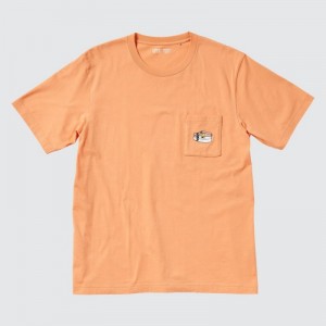 T Shirts Uniqlo Peanuts Hawaii UT Short Sleeve Femme Orange | 2237235