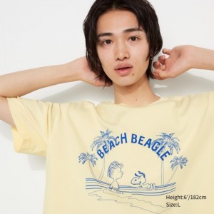 T Shirts Uniqlo Peanuts Hawaii UT Short Sleeve Femme Jaune | 2114148