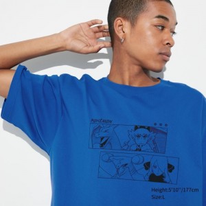 T Shirts Uniqlo Pokémon Masters Ex Ut Oversized Short-sleeve Graphic Homme Bleu | 6692065
