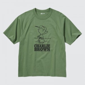T Shirts Uniqlo Retro Peanuts Ut Oversized Short-sleeve Graphic Homme Vert | 4983222