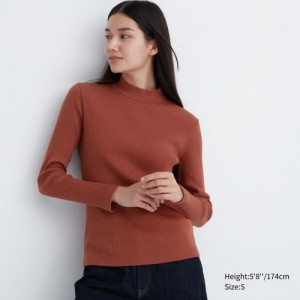T Shirts Uniqlo Ribbed High Neck Long-Sleeve Femme Rouge | 1154938