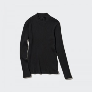 T Shirts Uniqlo Ribbed High Neck Long-Sleeve Femme Noir | 2215223