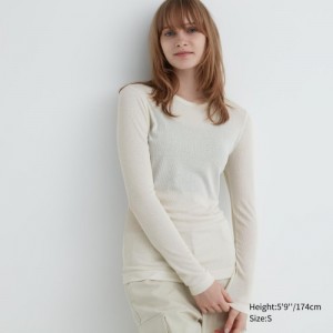 T Shirts Uniqlo Sheer Jersey Crew Neck Long-Sleeve Femme Blanche | 1438913