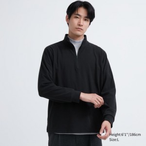 T Shirts Uniqlo Smooth Fleece Half-zip Homme Noir | 9575757