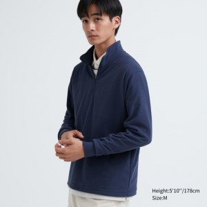 T Shirts Uniqlo Smooth Fleece Half-zip Homme Bleu | 7145048