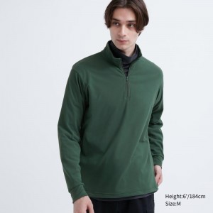 T Shirts Uniqlo Smooth Fleece Half-zip Homme Vert | 523515