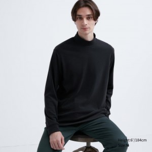 T Shirts Uniqlo Smooth Fleece Mock Neck Long-Sleeve Femme Noir | 9161350