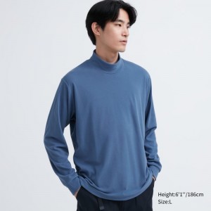 T Shirts Uniqlo Smooth Fleece Mock Neck Homme Bleu | 9292897