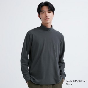 T Shirts Uniqlo Smooth Fleece Mock Neck Long-Sleeve Femme Grise | 1962490