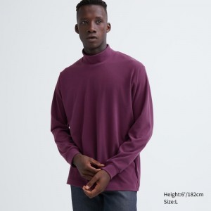 T Shirts Uniqlo Smooth Fleece Mock Neck Homme Violette | 2072155