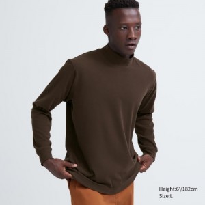 T Shirts Uniqlo Smooth Fleece Mock Neck Long-Sleeve Femme Marron | 6156683