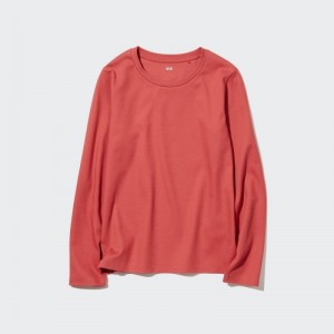 T Shirts Uniqlo Smooth Stretch Cotton Crew Neck Long-Sleeve Femme Rouge | 1247958
