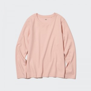 T Shirts Uniqlo Smooth Stretch Cotton Crew Neck Long-Sleeve Femme Rose | 4167598