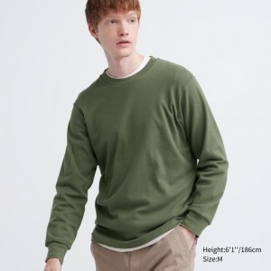 T Shirts Uniqlo Soft Brushed Crew Neck Long-sleeve Homme Vert Olive | 986625