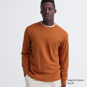 T Shirts Uniqlo Soft Brushed Crew Neck Long-sleeve Homme Orange | 8441424