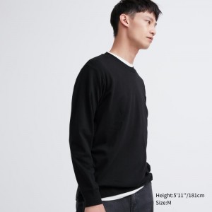 T Shirts Uniqlo Soft Brushed Crew Neck Long-sleeve Homme Noir | 4217513