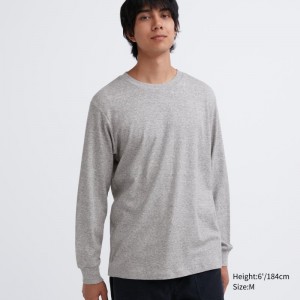 T Shirts Uniqlo Soft Brushed Crew Neck Long-sleeve Homme Grise | 4574543