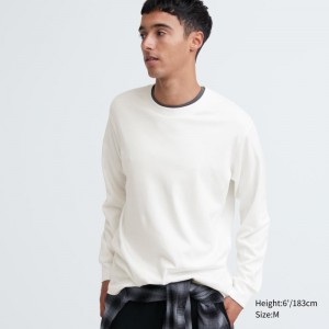 T Shirts Uniqlo Soft Brushed Crew Neck Long-sleeve Homme Blanche | 3035843