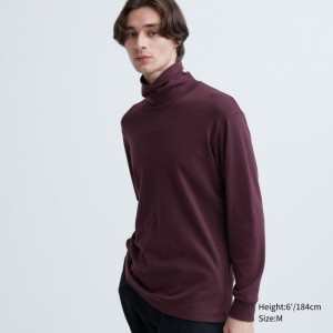 T Shirts Uniqlo Soft Brushed Turtleneck Long-sleeve Homme Bordeaux | 331915
