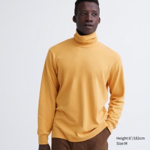 T Shirts Uniqlo Soft Brushed Turtleneck Long-sleeve Homme Jaune | 9224519