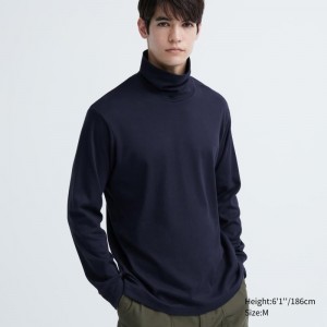 T Shirts Uniqlo Soft Brushed Turtleneck Long-sleeve Homme Bleu Marine | 2889155