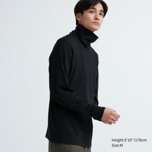 T Shirts Uniqlo Soft Brushed Turtleneck Long-sleeve Homme Noir | 5351785