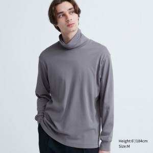 T Shirts Uniqlo Soft Brushed Turtleneck Long-sleeve Homme Grise | 1767503