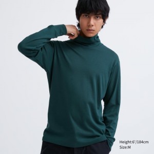 T Shirts Uniqlo Soft Brushed Turtleneck Long-sleeve Homme Vert | 1554004