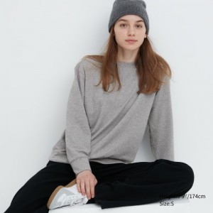 T Shirts Uniqlo Soft Knitted Fleece Crew Neck Long-Sleeve Femme Grise | 367466