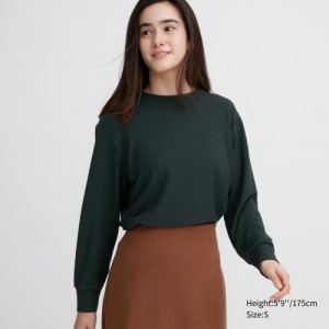 T Shirts Uniqlo Soft Knitted Fleece Crew Neck Long-Sleeve Femme Vert | 6815943