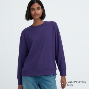 T Shirts Uniqlo Soft Knitted Fleece Crew Neck Long-Sleeve Femme Violette | 3303297