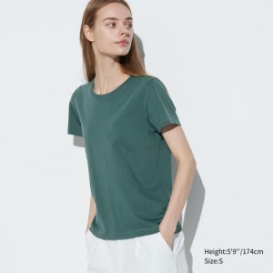 T Shirts Uniqlo Supima Cotton Crew Neck Short Sleeve Femme Vert | 3513922