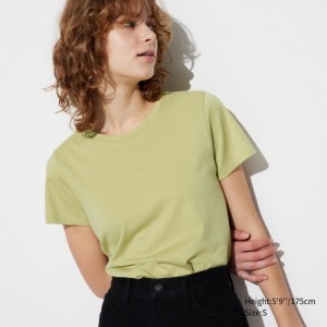 T Shirts Uniqlo Supima Cotton Crew Neck Short Sleeve Femme Jaune | 2270898