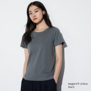 T Shirts Uniqlo Supima Cotton Crew Neck Short Sleeve Femme Grise | 3573892