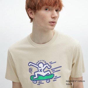 T Shirts Uniqlo UT Archive UT Short Sleeve Keith Haring Femme Beige | 6417187