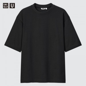 T Shirts Uniqlo U AIRism Cotton Oversized Crew Neck Half-Sleeve Femme Noir | 8992979