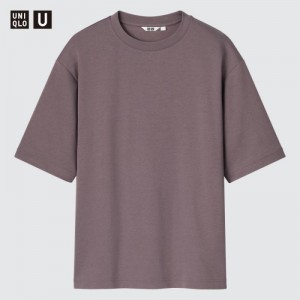 T Shirts Uniqlo U AIRism Cotton Oversized Crew Neck Half-Sleeve Femme Violette | 1388078