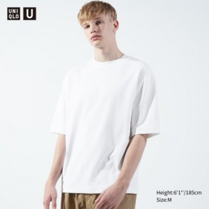 T Shirts Uniqlo U AIRism Cotton Oversized Crew Neck Half-Sleeve Femme Blanche | 6023095