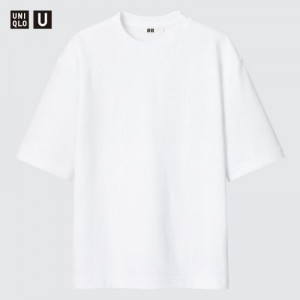 T Shirts Uniqlo U AIRism Cotton Oversized Crew Neck Half-Sleeve Femme Blanche | 4727801