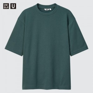 T Shirts Uniqlo U AIRism Cotton Oversized Crew Neck Half-Sleeve Femme Vert Olive | 3423840
