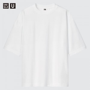 T Shirts Uniqlo U AIRism Cotton Oversized Crew Neck Half-Sleeve Homme Blanche | 8581982