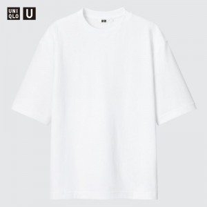 T Shirts Uniqlo U AIRism Cotton Oversized Crew Neck Half-Sleeve Homme Blanche | 7426697