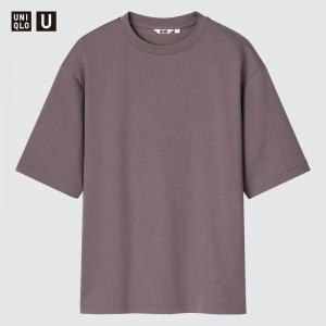 T Shirts Uniqlo U AIRism Cotton Oversized Crew Neck Half-Sleeve Homme Violette | 1666710
