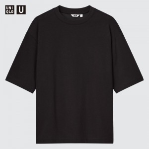 T Shirts Uniqlo U AIRism Cotton Oversized Crew Neck Half-Sleeve Homme Noir | 5967133
