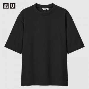T Shirts Uniqlo U AIRism Cotton Oversized Crew Neck Half-Sleeve Homme Noir | 8673725